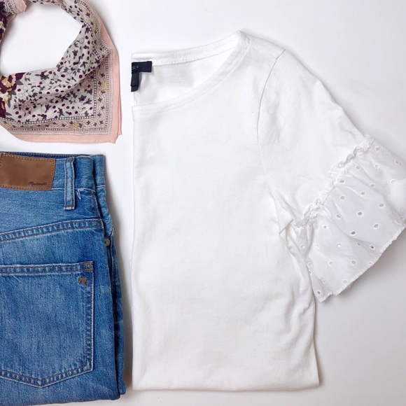 J. Crew Tops - J. Crew White Ruffle Eyelet Sleeve Top